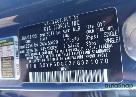 2023 Kia Telluride S из США, поврежденный, VIN 5XYP6DGC3PG361070